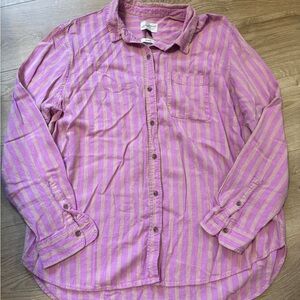 Pink Striped Linen Oversized Button Down Shirt